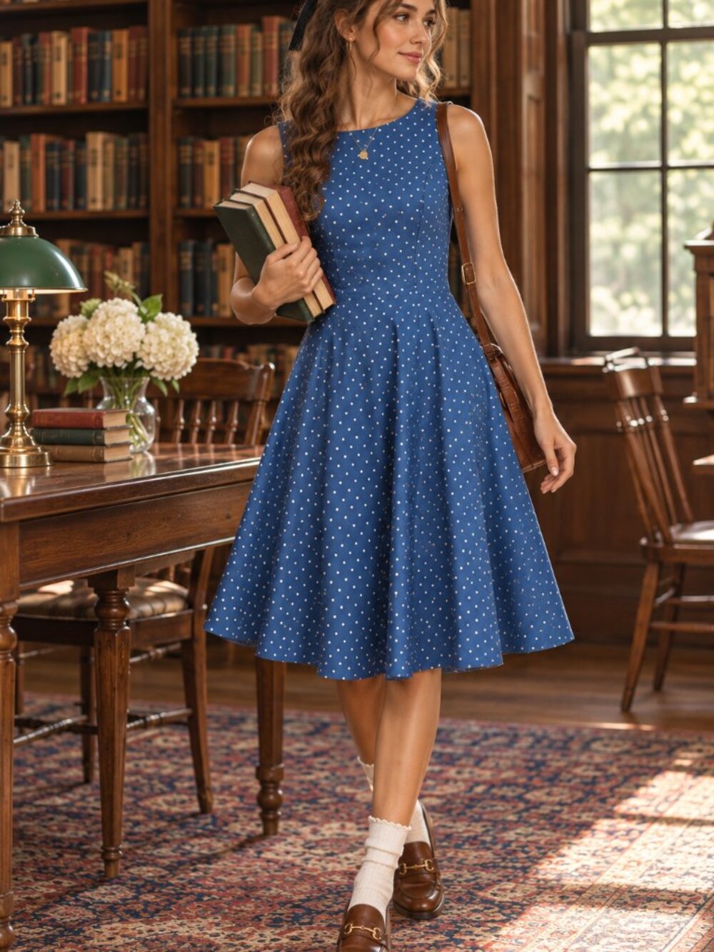 Grace Karen women's Blue polka-dot fit-n-flare dress size small